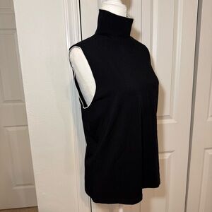Vintage Ellen Tracy Mock Turtle Neck Striped Sleeveless Knit Top Black Sz L NWT